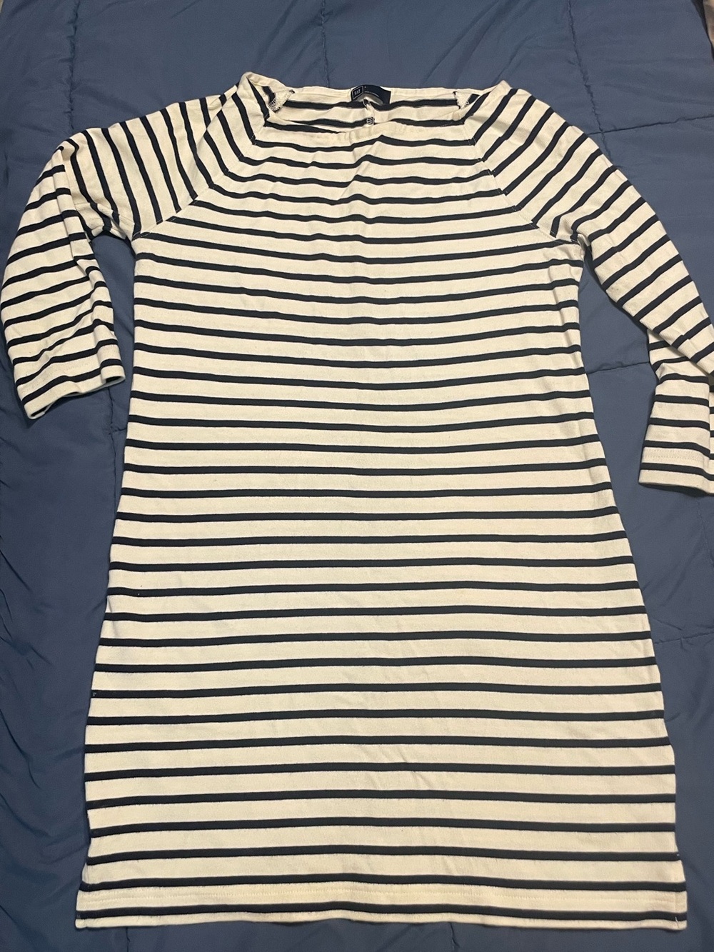 GAP Navy and White Striped Long Sleeve Boatneck Dress